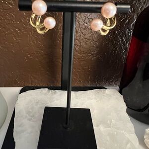 Handmade Gold over Stainless Steel Pink Freshwater Pearl Earrings